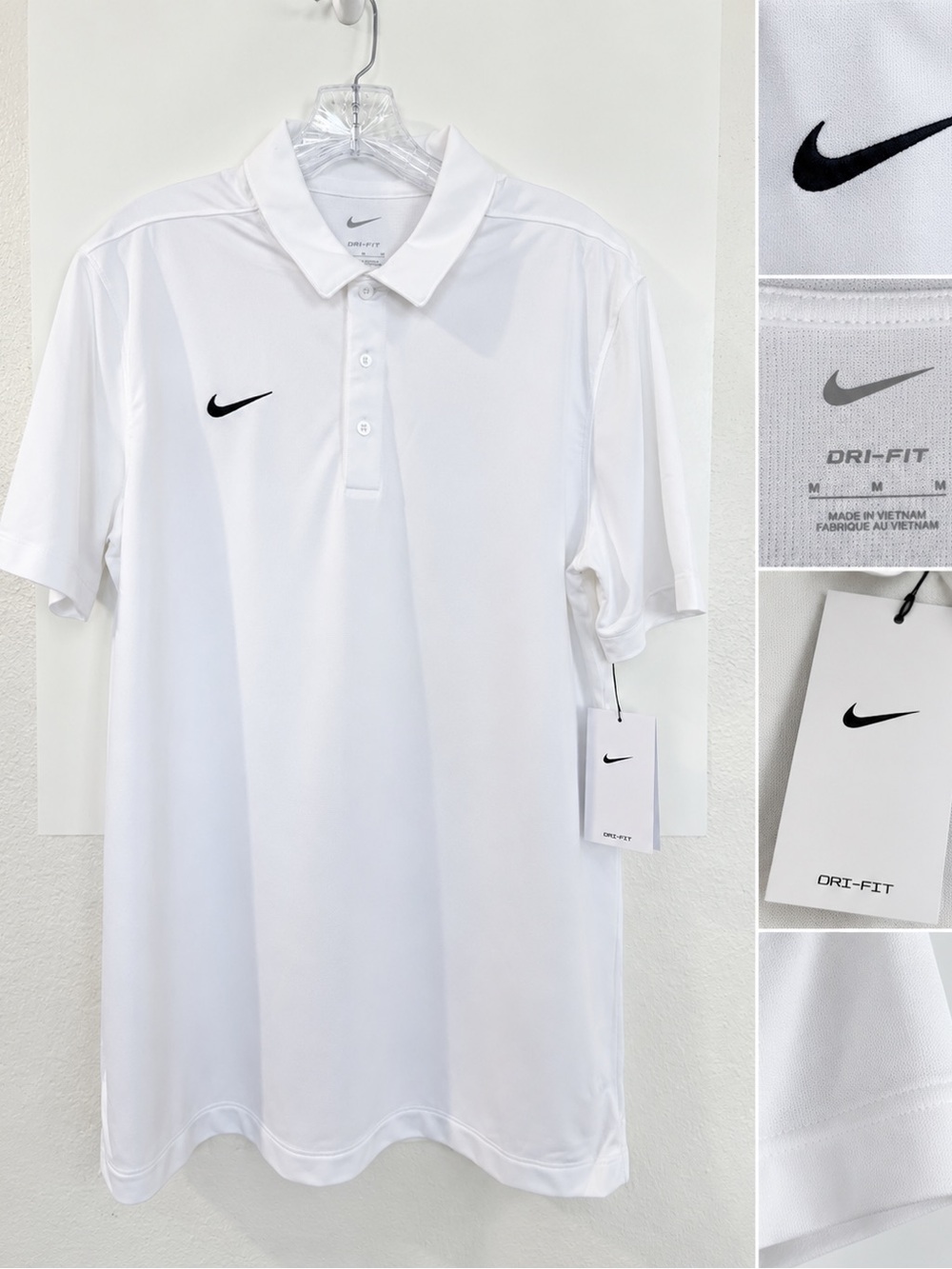 Nike White Dri-FIT Polo with Black Swoosh